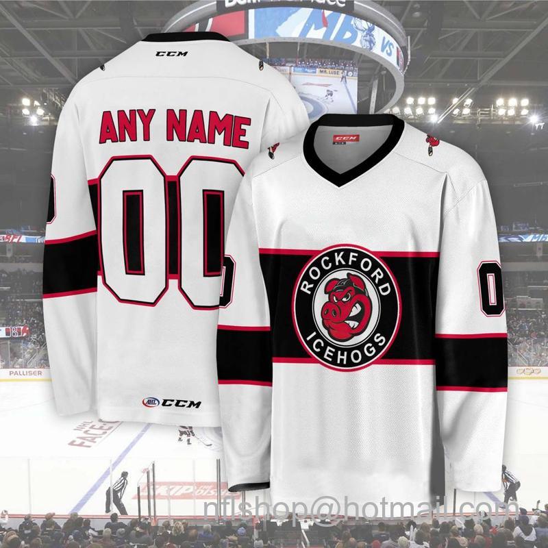 Rockford IceHogs Custom White CCM Hockey Stitched Jersey