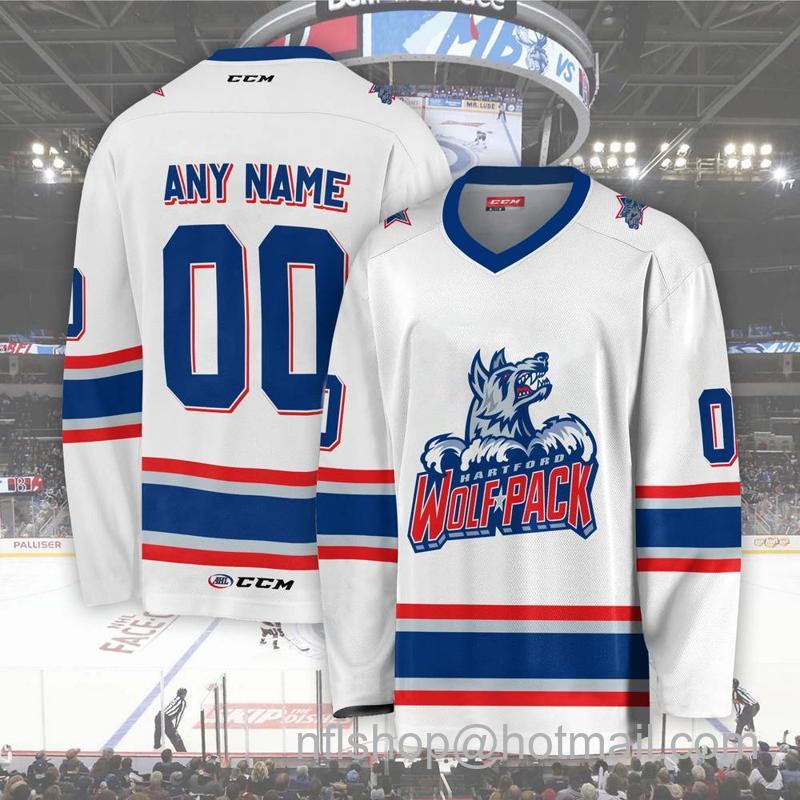 Hartford Wolf Pack Custom White CCM Hockey Stitched Jersey