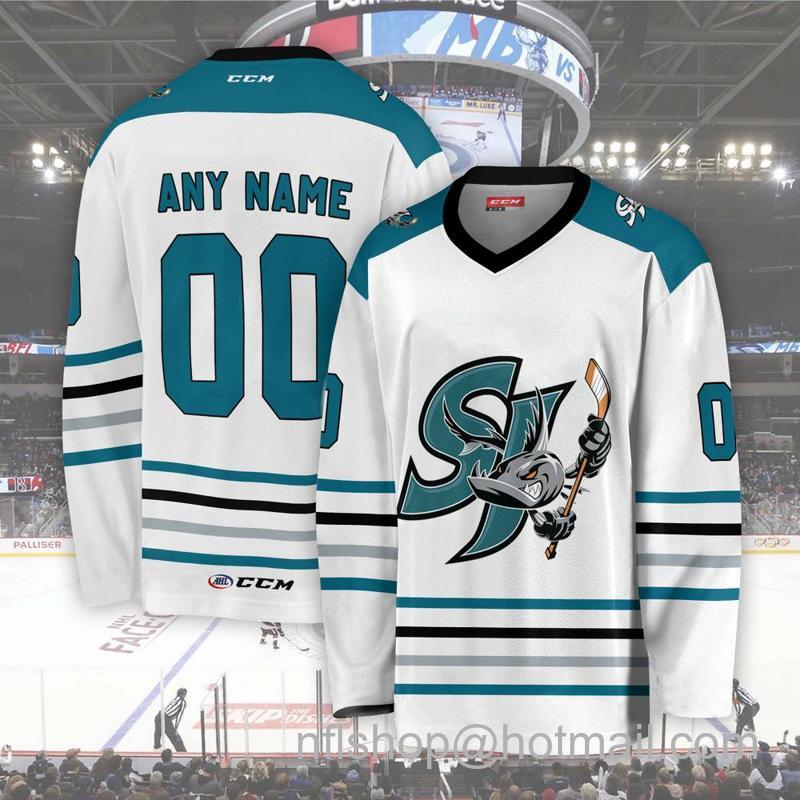San Jose Barracuda Custom White CCM Hockey Stitched Jersey