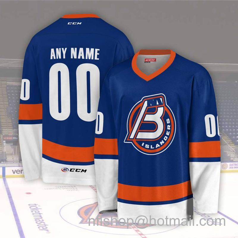 Bridgeport Islanders Custom Blue CCM Hockey Stitched Jersey