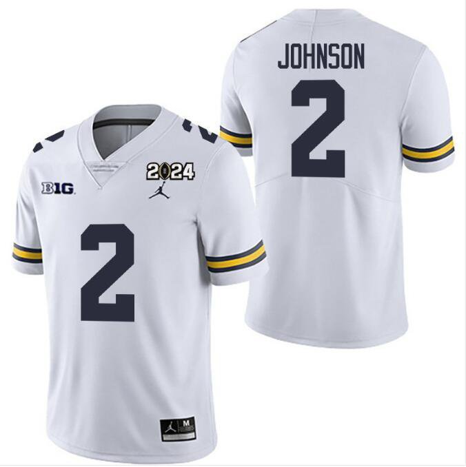 Men's Michigan Wolverines #2 Will Johnson White 2024 National Champions Patch Stitched Jersey