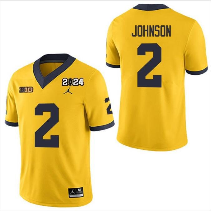Men's Michigan Wolverines #2 Will Johnson Yellow 2024 National Champions Patch Stitched Jersey
