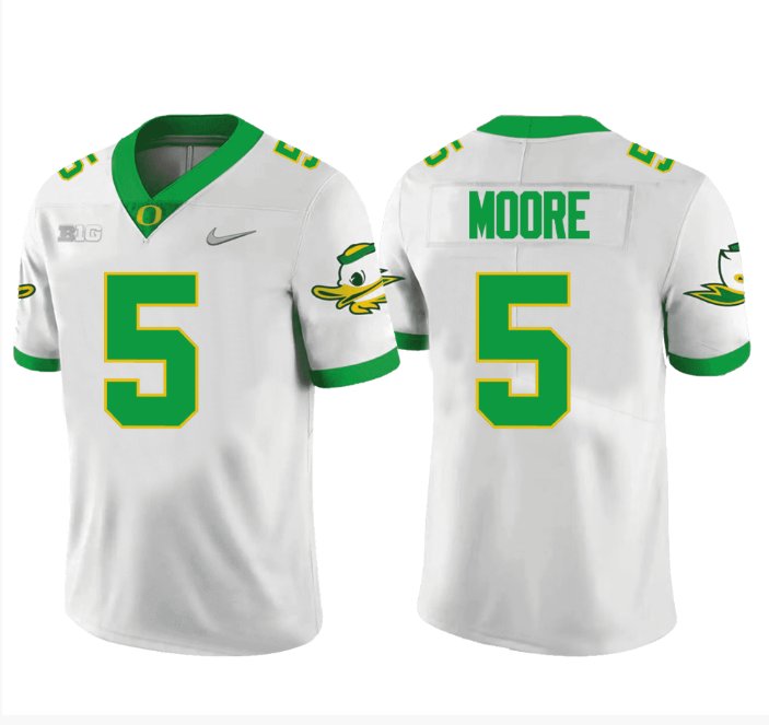Men's Nike Dante Moore Jersey #5 Oregon Ducks Football White
