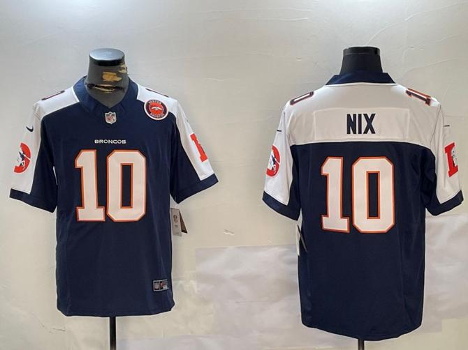 Men's Denver Broncos #10 Bo Nix Navy 2024 F.U.S.E. Throwback Vapor Limited Alternate Stitched Football Jerseys