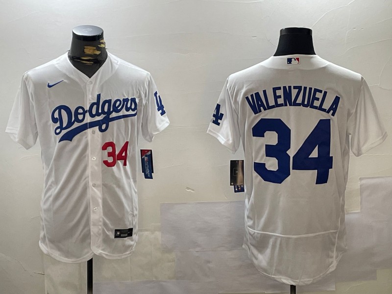Men's Los Angeles Dodgers #34 Toro Valenzuela White Home Flex Base Stitched Baseball Jerseys