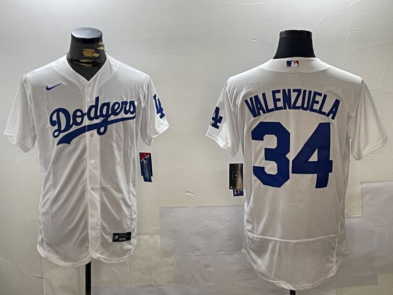 Men's Los Angeles Dodgers #34 Toro Valenzuela White Home Flex Base Stitched Baseball Jersey