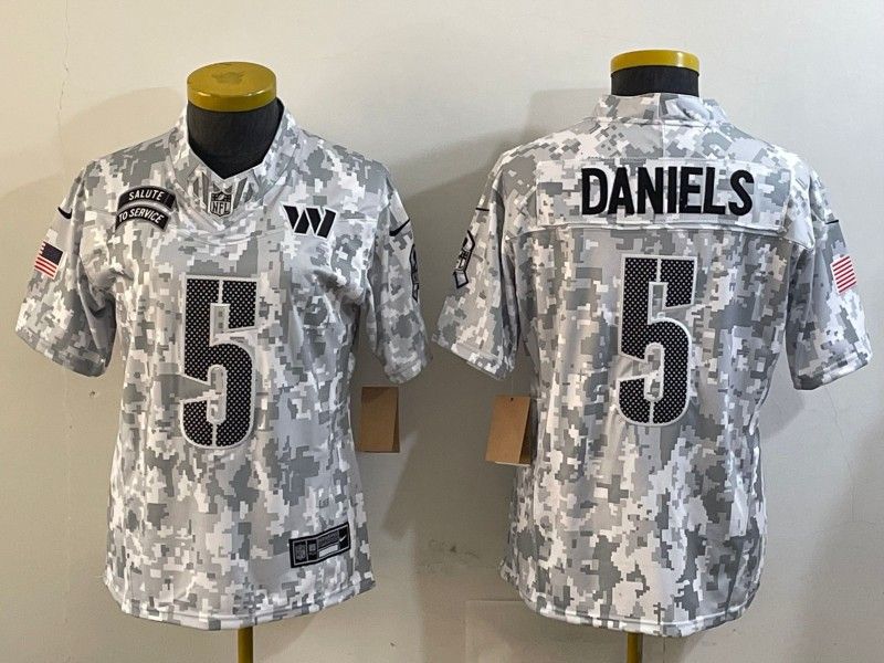 Women's Washington Commanders #5 Jayden Daniels 2024 F.U.S.E Arctic Camo Salute to Service Limited Stitched Football Jersey