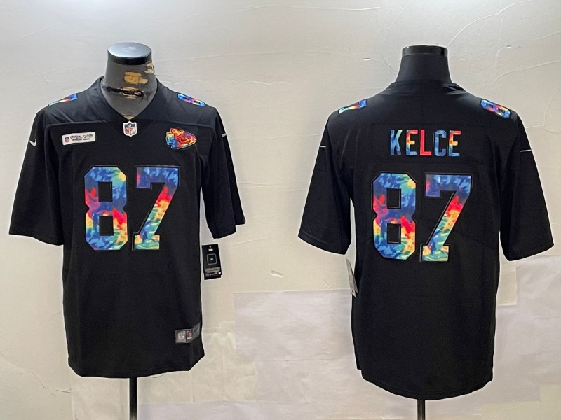 Men's Kansas City Chiefs 87 Travis Kelce Black Rainbow Vapor Untouchable Limited Jersey