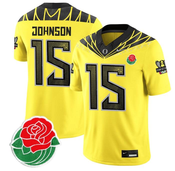 Men's Nike Tez Johnson Jersey #15 Oregon Ducks Rose Bowl Patch Vapor Football Yellow