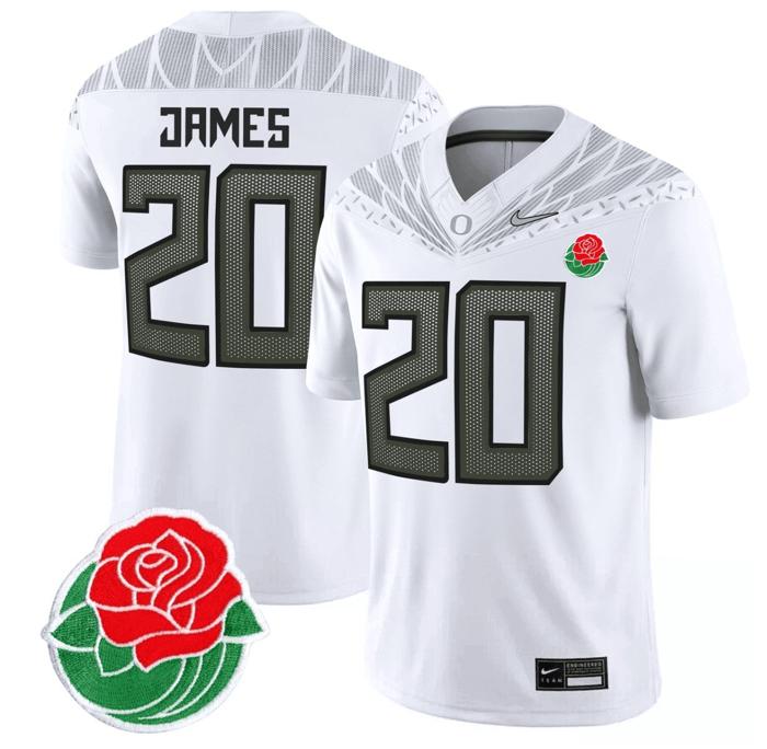 Men's Nike Jordan James Jersey #20 Oregon Ducks Rose Bowl Patch Vapor Football White