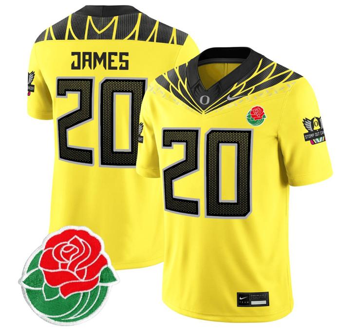 Men's Nike Jordan James Jersey #20 Oregon Ducks Rose Bowl Patch Vapor Football Yellow