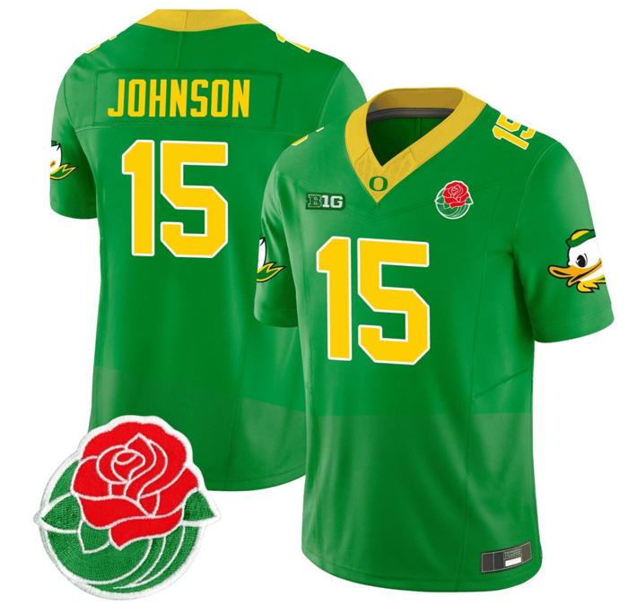 Men's Nike Tez Johnson Jersey #15 Oregon Ducks Rose Bowl Patch Vapor Football Green