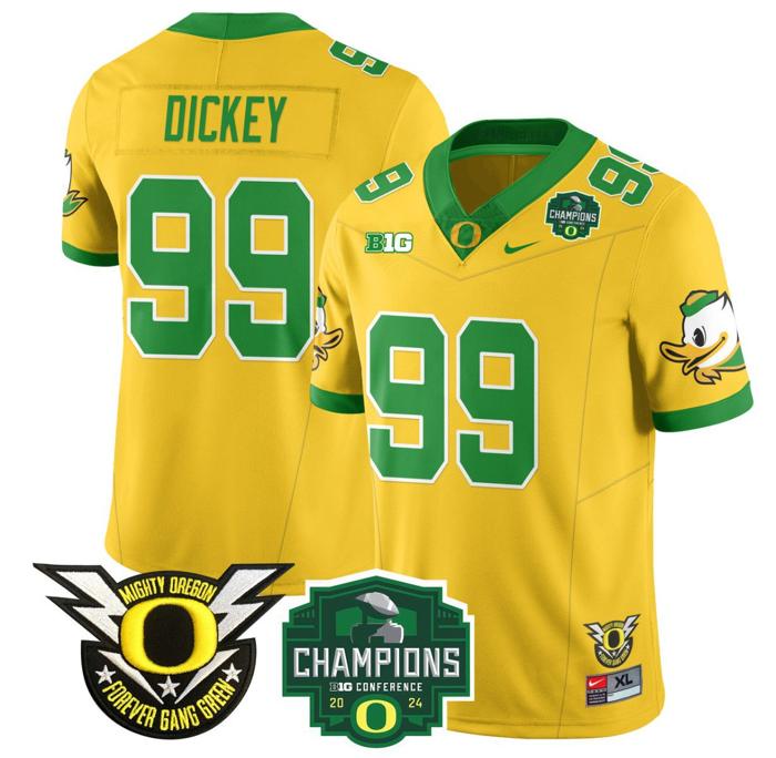 Men's Nike Jurrion Dickey Jersey #99 Oregon Ducks 2024 Big Ten Champions Football Yellow