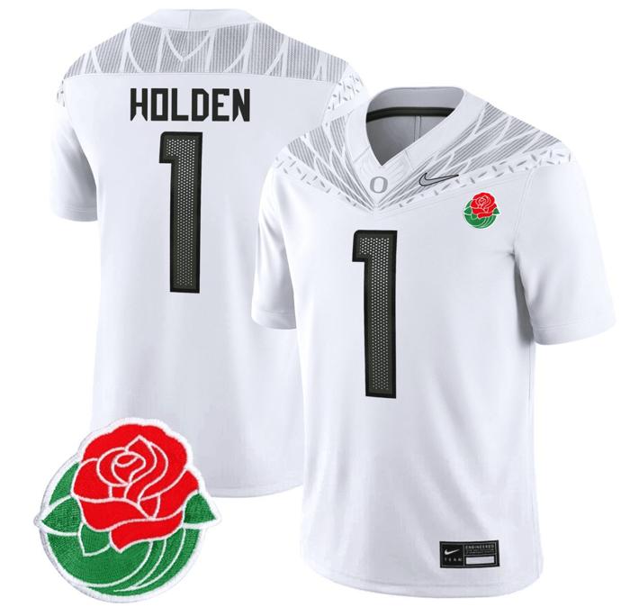 Men's Nike Traeshon Holden Jersey #1 Oregon Ducks Rose Bowl Patch Vapor Football White