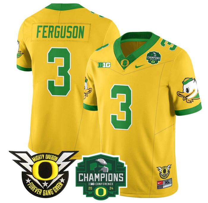 Men's Nike Terrance Ferguson Jersey #3 Oregon Ducks 2024 Big Ten Champions Football Yellow