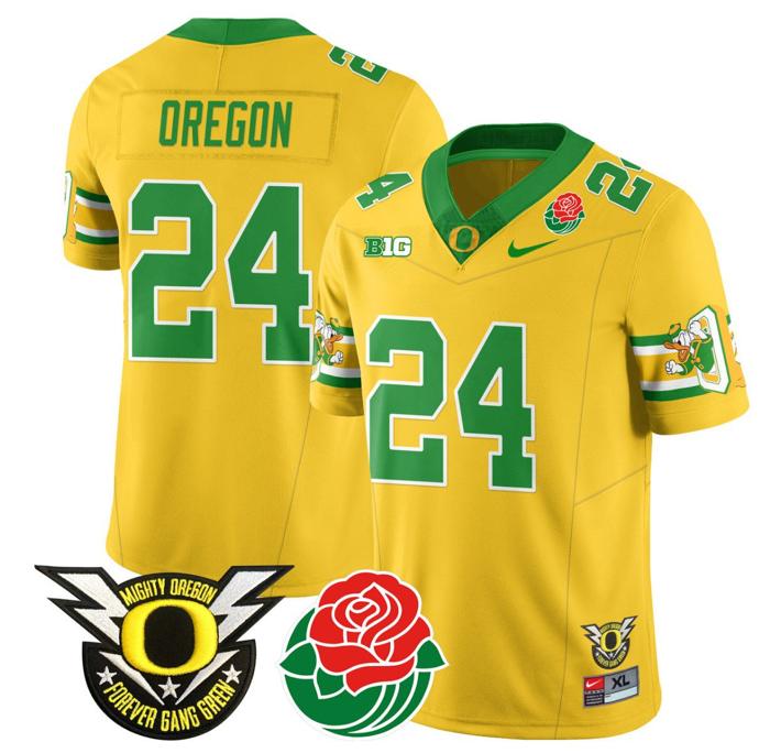 Men's Nike Oregon Jersey #24 Oregon Ducks 2024 Rose Bowl Patch Football Stitched Yellow
