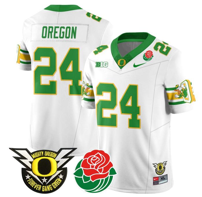 Men's Nike Oregon Jersey #24 Oregon Ducks 2024 Rose Bowl Patch Football Stitched White
