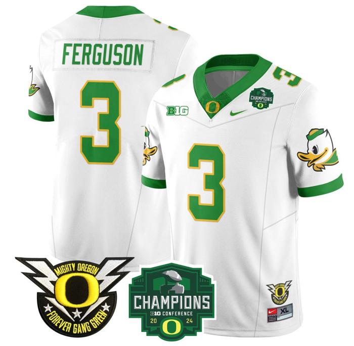 Men's Nike Terrance Ferguson Jersey #3 Oregon Ducks 2024 Big Ten Champions Football White