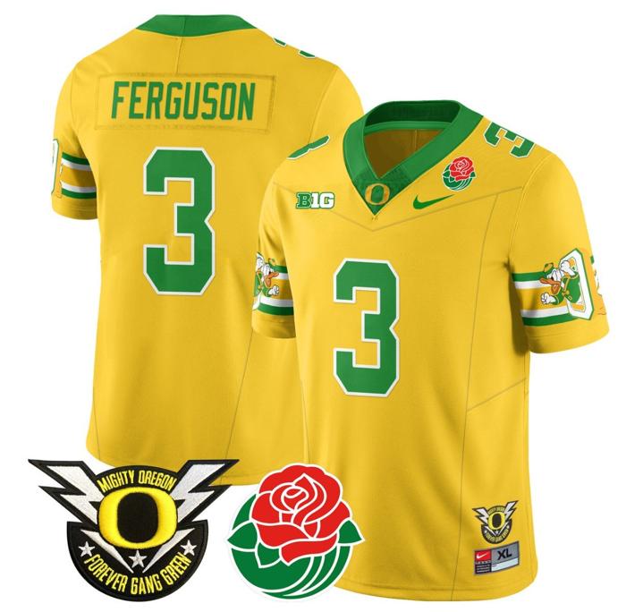 Men's Nike Terrance Ferguson Jersey #3 Oregon Ducks 2024 Rose Bowl Patch Football Yellow