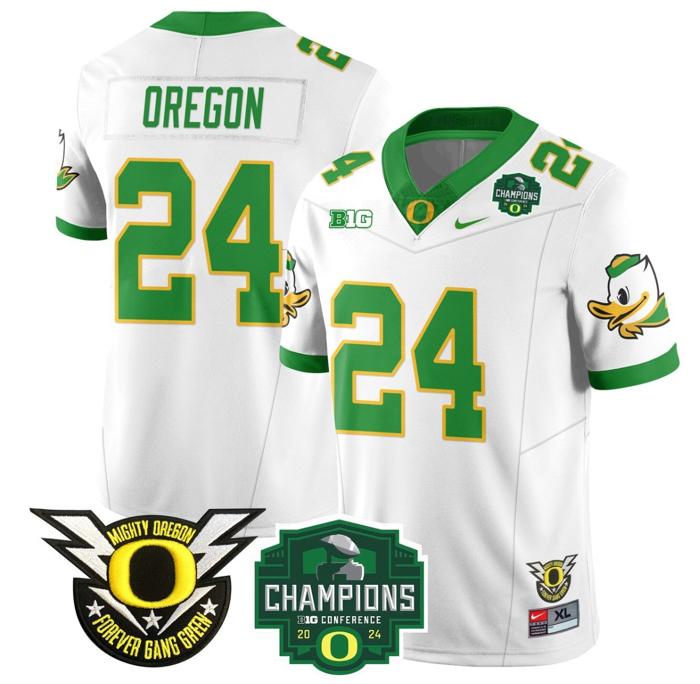 Men's Nike Oregon Jersey #24 Oregon Ducks 2024 Big Ten Champions Football Stitched White