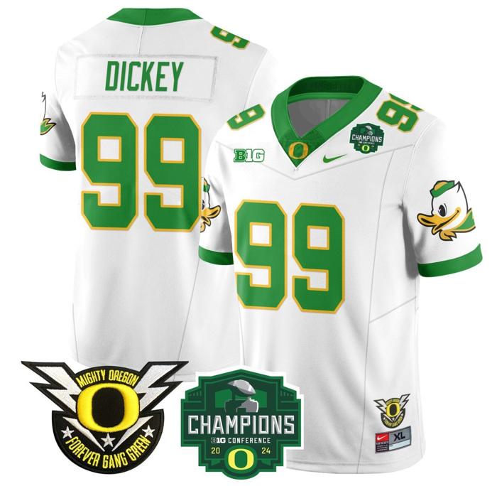 Men's Nike Jurrion Dickey Jersey #99 Oregon Ducks 2024 Big Ten Champions Football White