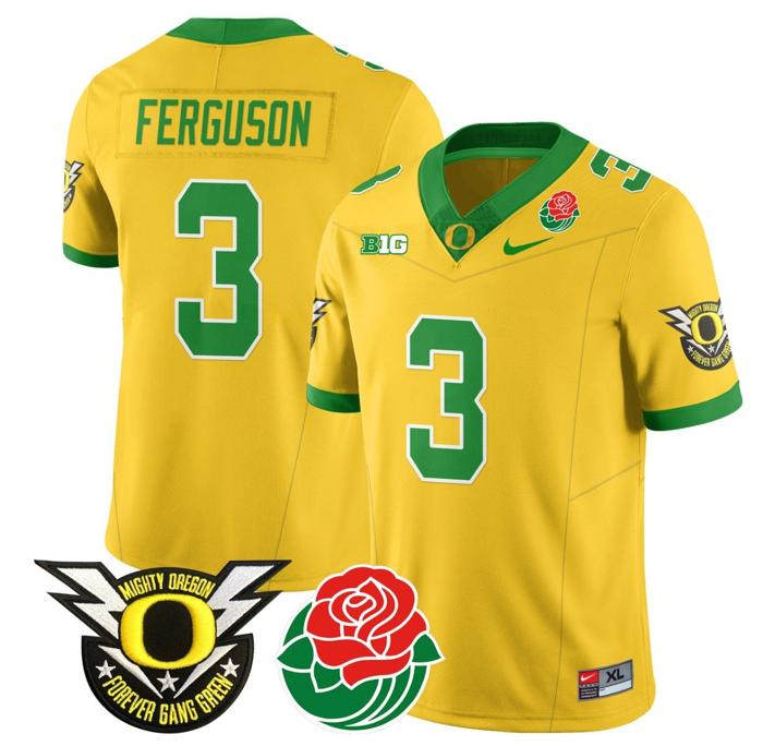 Men's Nike Terrance Ferguson Jersey #3 Oregon Ducks 2024 Mighty Rose Bowl Patch N2 Yellow