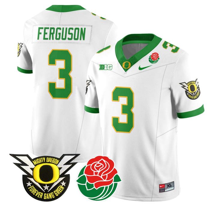 Men's Nike Terrance Ferguson Jersey #3 Oregon Ducks 2024 Mighty Rose Bowl Patch N2 White