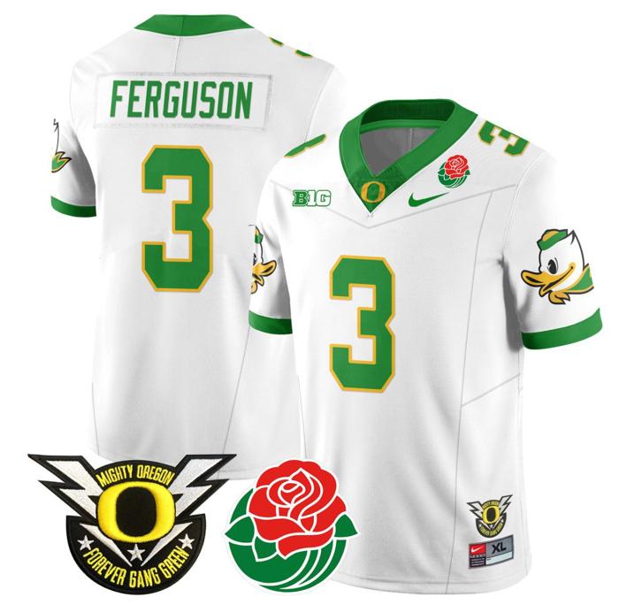Men's Nike Terrance Ferguson Jersey #3 Oregon Ducks 2024 Rose Bowl Patch N1 Football White