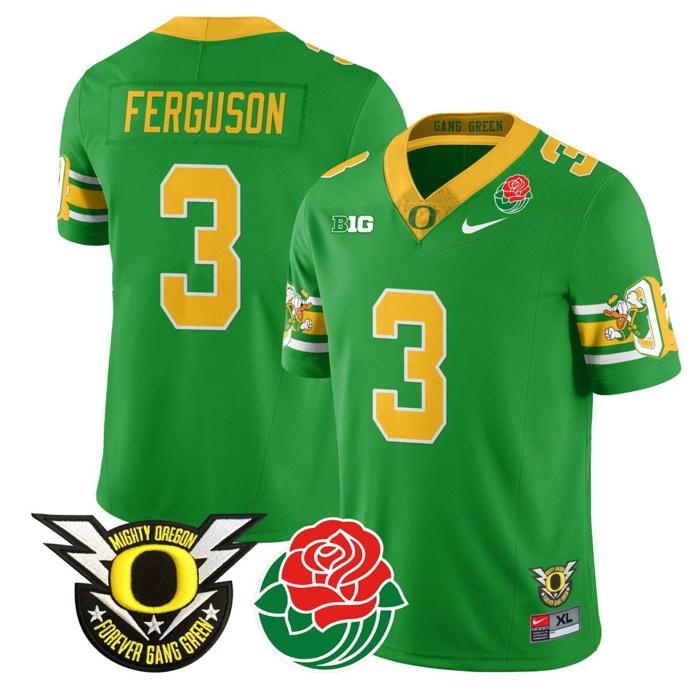 Men's Nike Terrance Ferguson Jersey #3 Oregon Ducks 2024 Rose Bowl Patch Football Green