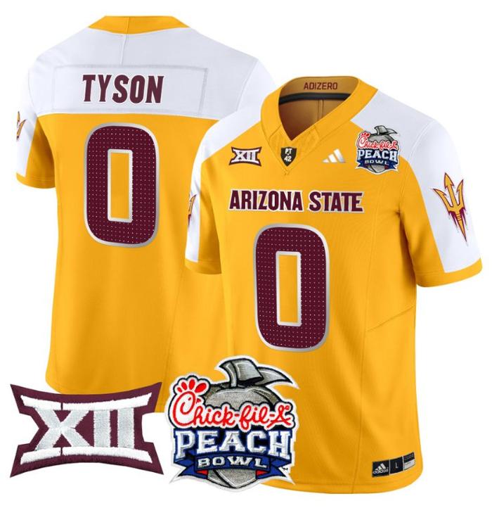 Men's Adidas Jordyn Tyson Jersey #0 Arizona State Sun Devils 2025 Peach Bowl Gold Alternate