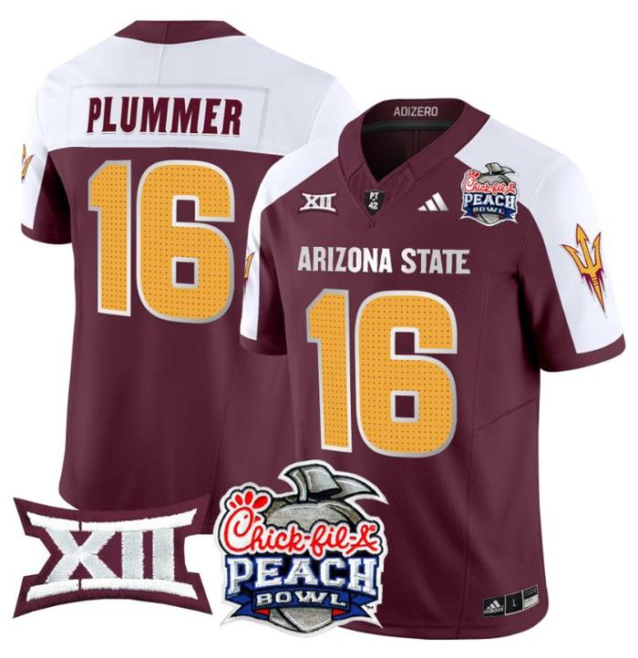 Men's Adidas Jake Plummer Jersey #16 Arizona State Sun Devils 2025 Peach Bowl Maroon Alternate