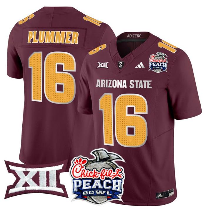 Men's Adidas Jake Plummer Jersey #16 Arizona State Sun Devils 2025 Peach Bowl Maroon