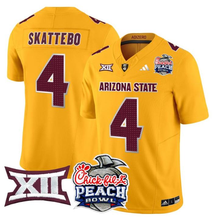 Men's Adidas Cam Skattebo Jersey #4 Arizona State Sun Devils 2025 Peach Bowl Gold