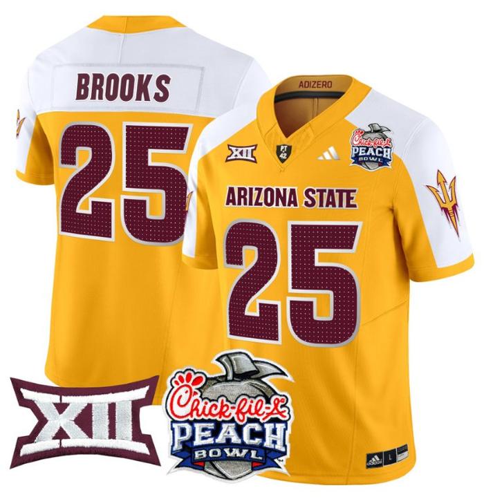 Men's Adidas DeCarlos Brooks Jersey #25 Arizona State Sun Devils 2025 Peach Bowl Gold Alternate