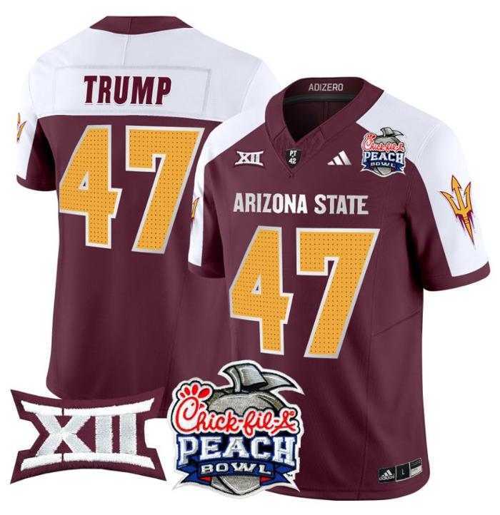Men's Adidas Donald Trump Jersey #47 Arizona State Sun Devils 2025 Peach Bowl Maroon Alternate