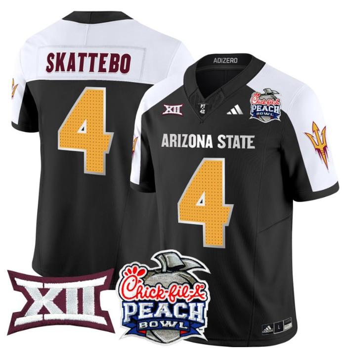 Men's Adidas Cam Skattebo Jersey #4 Arizona State Sun Devils 2025 Peach Bowl Black Alternate