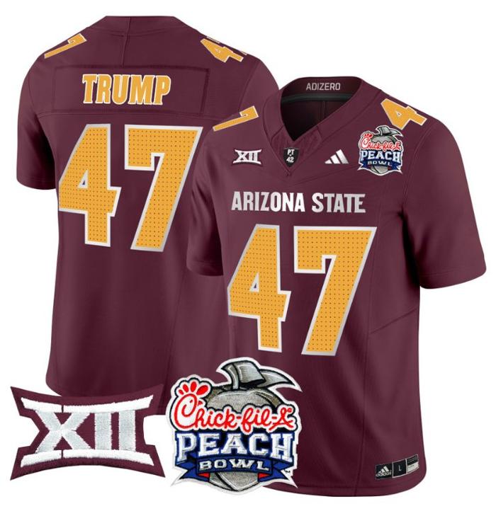 Men's Adidas Donald Trump Jersey #47 Arizona State Sun Devils 2025 Peach Bowl Maroon