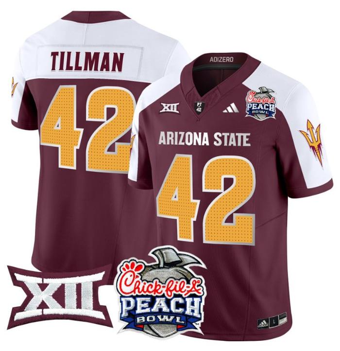 Men's Adidas Pat Tillman Jersey #42 Arizona State Sun Devils 2025 Peach Bowl Maroon Alternate