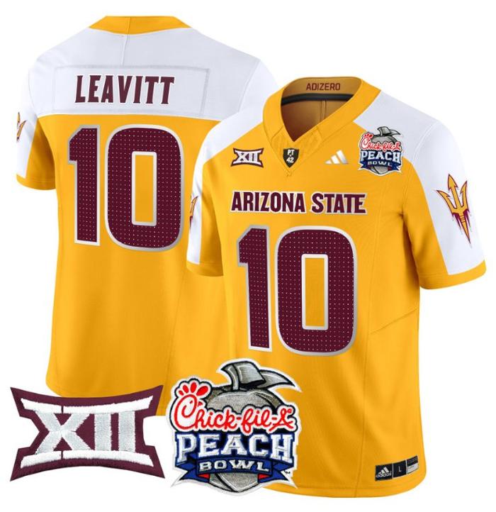 Men's Adidas Sam Leavitt Jersey #10 Arizona State Sun Devils 2025 Peach Bowl Gold Alternate