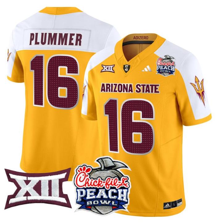 Men's Adidas Jake Plummer Jersey #16 Arizona State Sun Devils 2025 Peach Bowl Gold Alternate