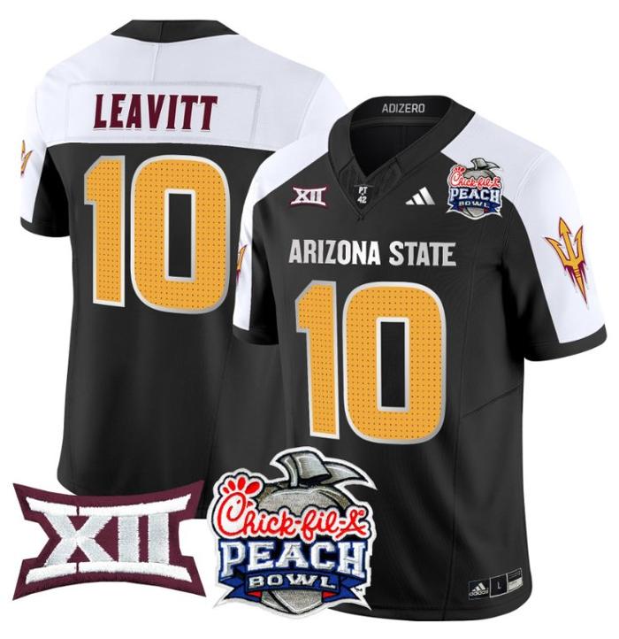Men's Adidas Sam Leavitt Jersey #10 Arizona State Sun Devils 2025 Peach Bowl Black Alternate
