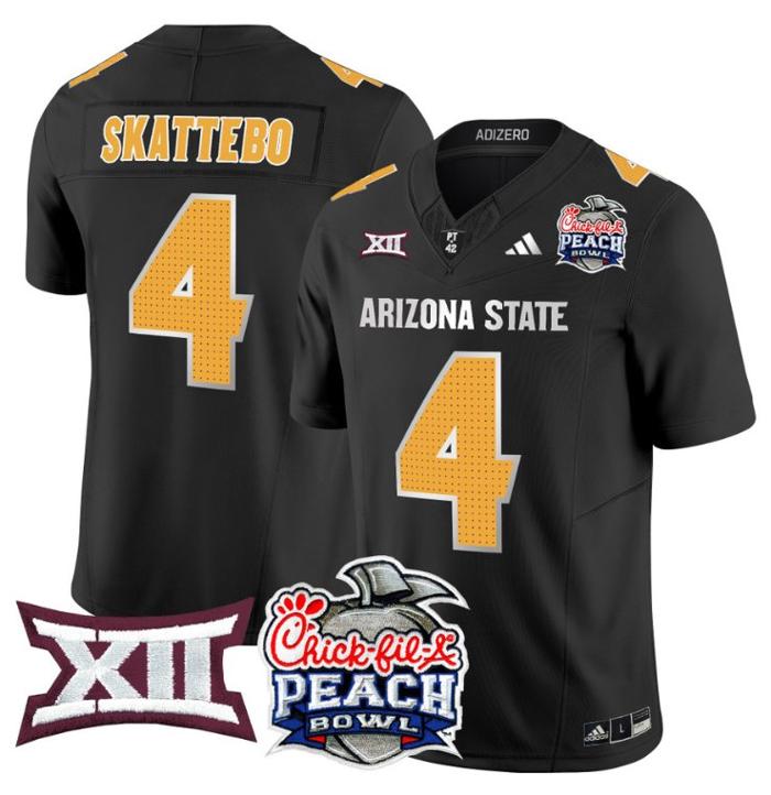 Men's Adidas Cam Skattebo Jersey #4 Arizona State Sun Devils 2025 Peach Bowl Black
