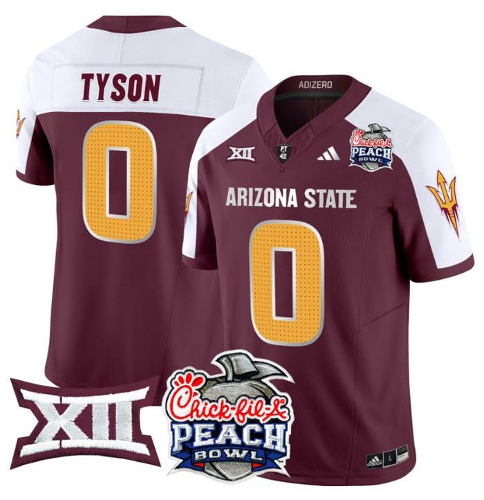 Men's Adidas Jordyn Tyson Jersey #0 Arizona State Sun Devils 2025 Peach Bowl Maroon Alternate