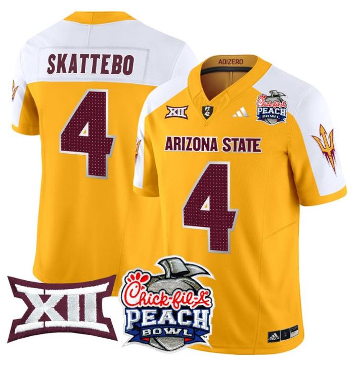 Men's Adidas Cam Skattebo Jersey #4 Arizona State Sun Devils 2025 Peach Bowl Gold Alternate