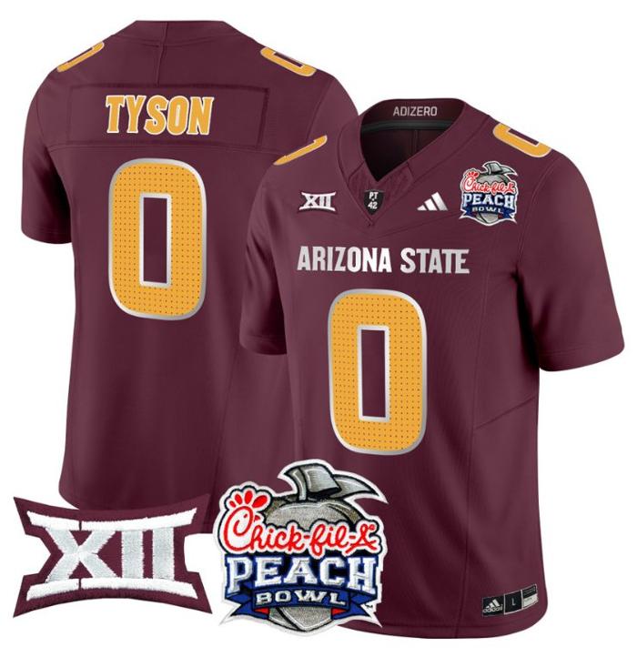 Men's Adidas Jordyn Tyson Jersey #0 Arizona State Sun Devils 2025 Peach Bowl Maroon