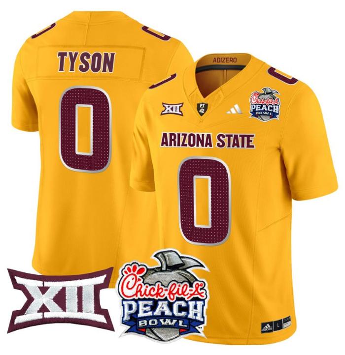 Men's Adidas Jordyn Tyson Jersey #0 Arizona State Sun Devils 2025 Peach Bowl Gold