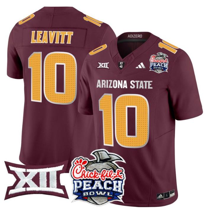 Men's Adidas Sam Leavitt Jersey #10 Arizona State Sun Devils 2025 Peach Bowl Maroon