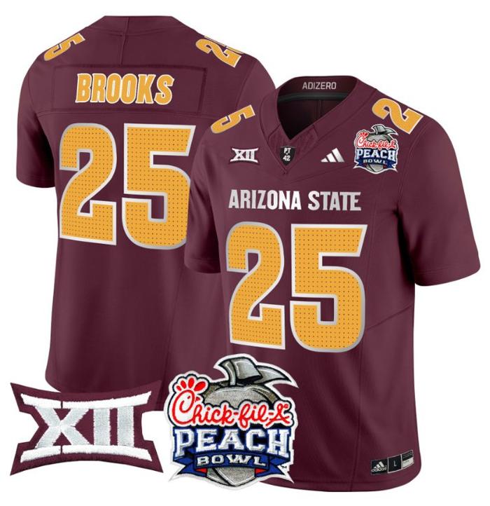 Men's Adidas DeCarlos Brooks Jersey #25 Arizona State Sun Devils 2025 Peach Bowl Maroon