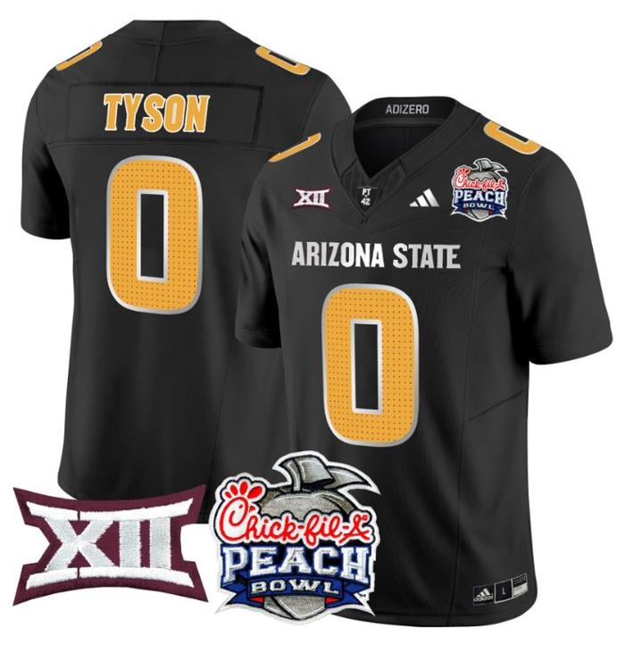 Men's Adidas Jordyn Tyson Jersey #0 Arizona State Sun Devils 2025 Peach Bowl Black