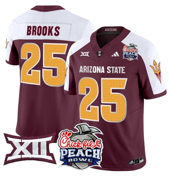Men's Adidas DeCarlos Brooks Jersey #25 Arizona State Sun Devils 2025 Peach Bowl Maroon Alternate
